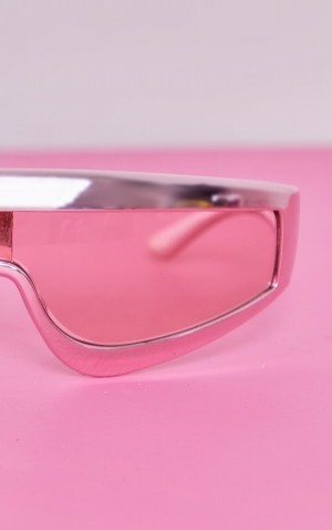 Pink Pretty Little Thing Curved Metallic Frame Visor Sunglasses | ZNBXEYV-07