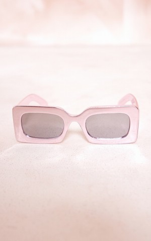 Pink Pretty Little Thing Metallic Retro Chunky Rectangular Sunglasses | BCGIUYW-08