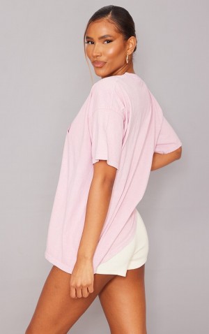 Pink Pretty Little Thing Montana Logo Oversized Washed T-shirts | ITPLRYM-50