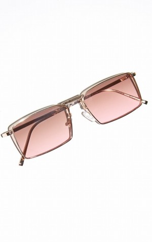 Pink Pretty Little Thing Ombre Lens Slim Rectangular Aviator Sunglasses | GBKOMFN-51