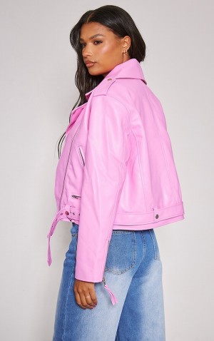 Pink Pretty Little Thing Oversized Faux Leather Quilted Biker Jackets | IMFRWYX-71