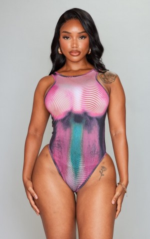 Pink Pretty Little Thing Shape Body Print Bodysuits | RUCDBQO-28