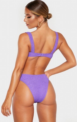 Purple Pretty Little Thing Crinkle UnderwiSquare Neck Bikini Tops | GDBKHSJ-95