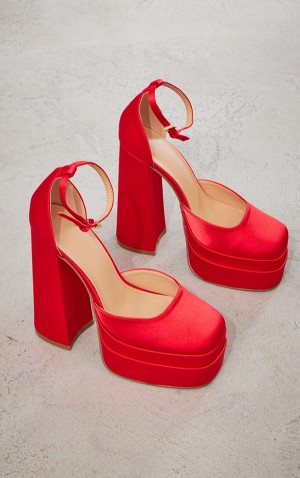 Red Pretty Little Thing Square Toe Double Platform Heels | ZGTLRVC-08