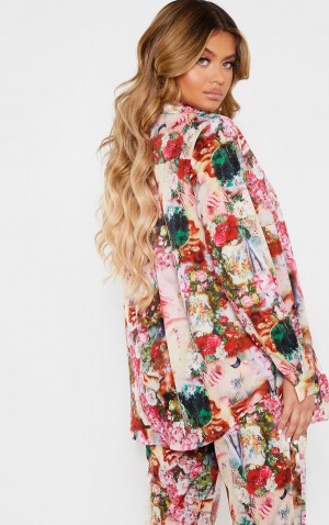 Rose Pretty Little Thing Femme Renaissance Print Oversized Shirts | YVQSKFX-42