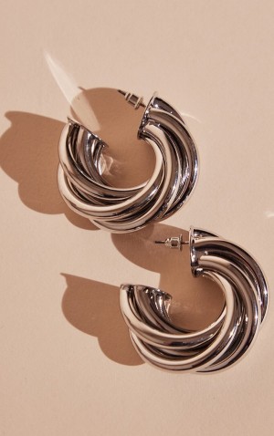 Silver Pretty Little Thing Thick Chunky Twist Hoop Jewelry | JUVRBGY-82