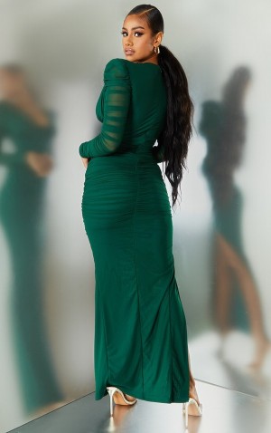 Turquoise / Green Pretty Little Thing Emerald Underwire Detail Ruched Mesh Midaxi Dresses | SLDQBNK-58