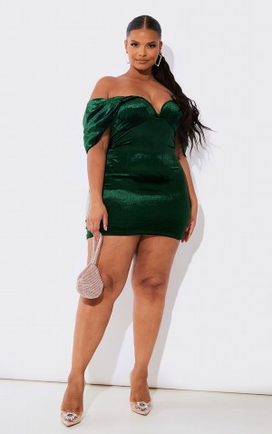 Turquoise / Green Pretty Little Thing Plus Emerald Velvet V Bar Bodycon Dresses | FEVTADS-79