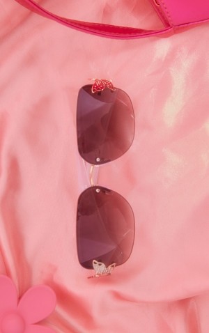 White Pretty Little Thing Butterfly Detail Frameless Square Sunglasses | LRKOHIF-48