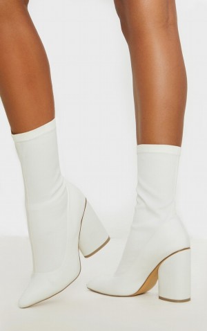 White Pretty Little Thing Chunky Block Sock Heels | LZYJRKI-76