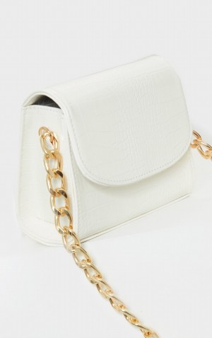 White Pretty Little Thing Croc Chunky Chain Shoulder Bags | VTMEQXB-59