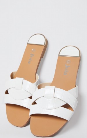 White Pretty Little Thing Croc PU Strap Over Sandals | JBQNWOZ-61