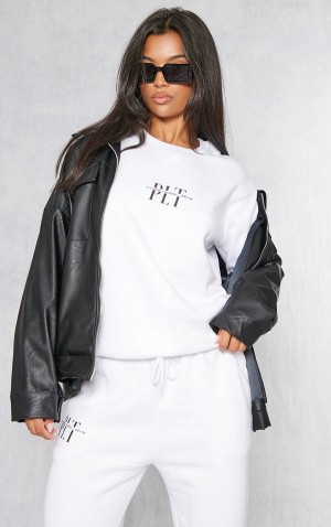 White Pretty Little Thing Logo Graphic Print Sweatshirts | QUBIRKY-10