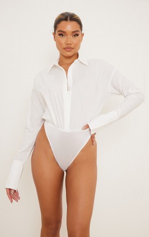 White Pretty Little Thing Oversized Bodysuits | QBSUJIX-67