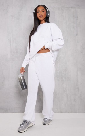 White Pretty Little Thing ShirWaist Seam Front Wide Leg Sweatpants | IYFAQRO-20