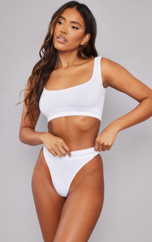 White Pretty Little Thing Tape Seamless Rib Square Neck Lingerie | QEKMYJB-40