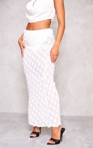 White Pretty Little Thing TextuChiffon Low Rise Maxi Skirts | SNJRPEU-25