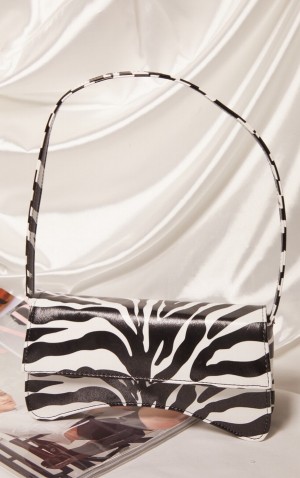 White / Black Pretty Little Thing Zebra PU Flap Over uette Shoulder Bags | QDHBVRT-20