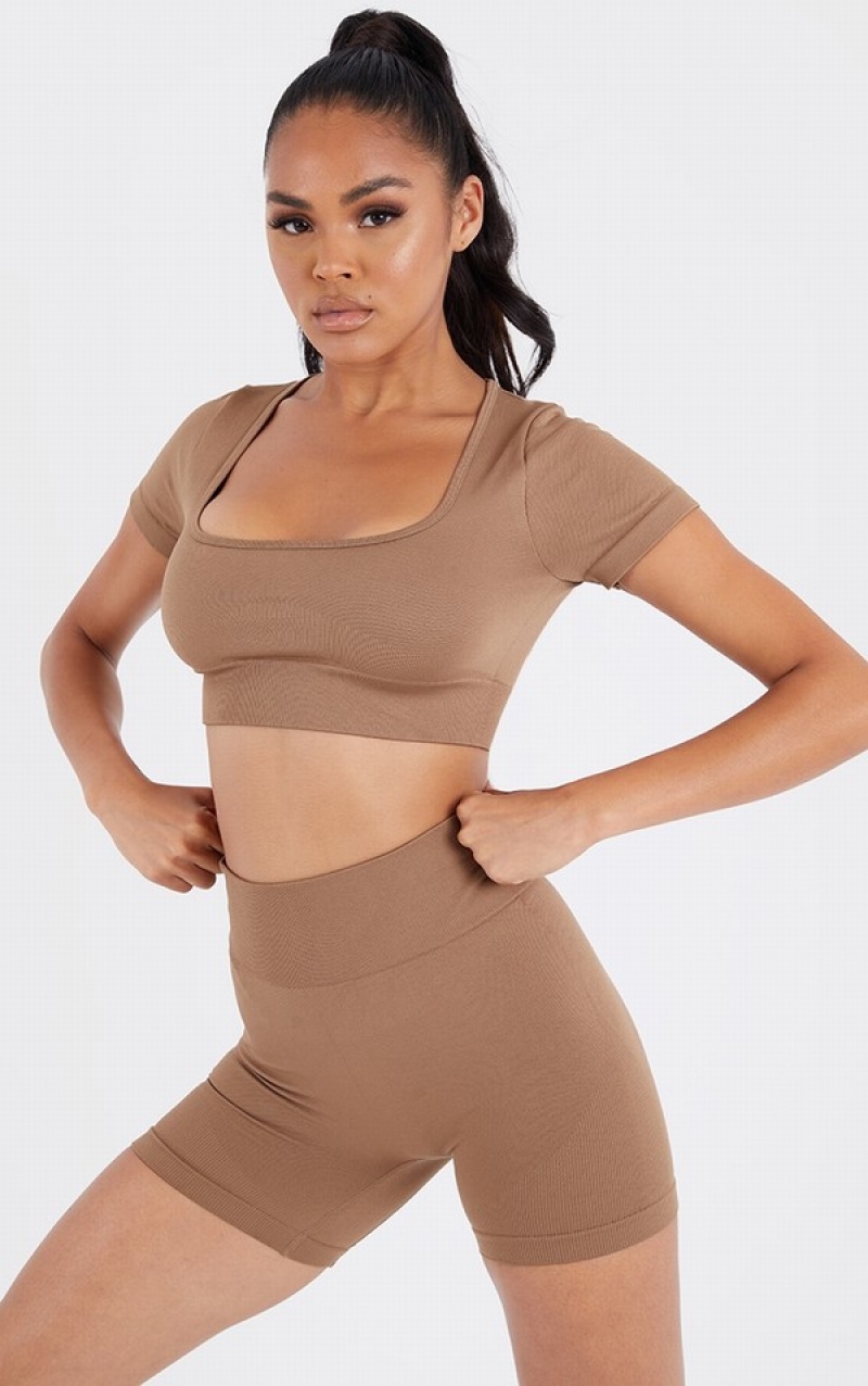 Beige Pretty Little Thing Mocha Basic Seamlessy Shorts | ZQLWTMJ-23