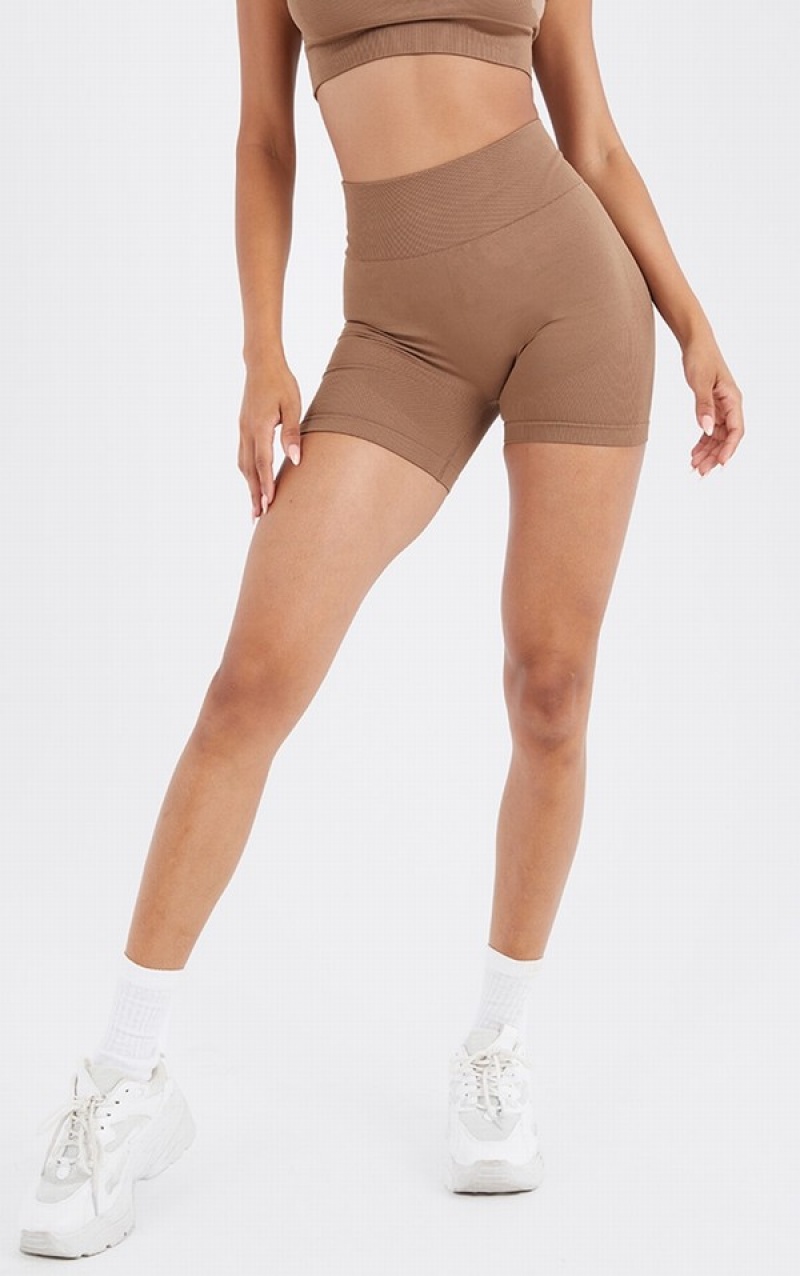 Beige Pretty Little Thing Mocha Basic Seamlessy Shorts | ZQLWTMJ-23