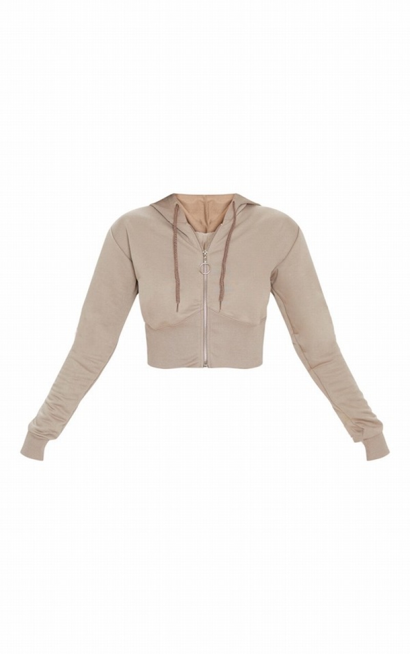 Beige Pretty Little Thing Mocha Bustier Zip Up Hoodie | LWKTRGU-17