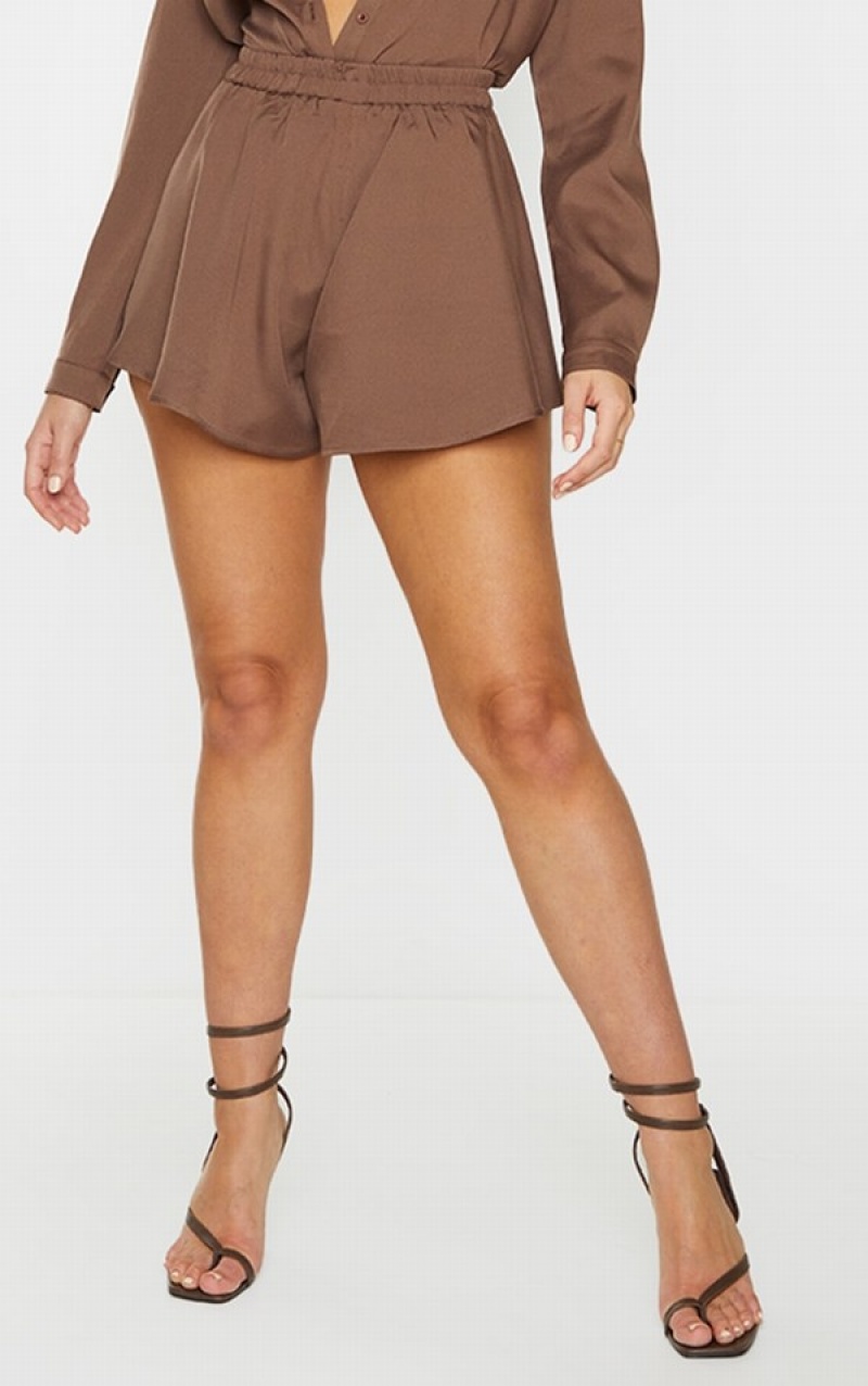 Beige Pretty Little Thing Mocha Floaty Shorts | HJRUIPF-84