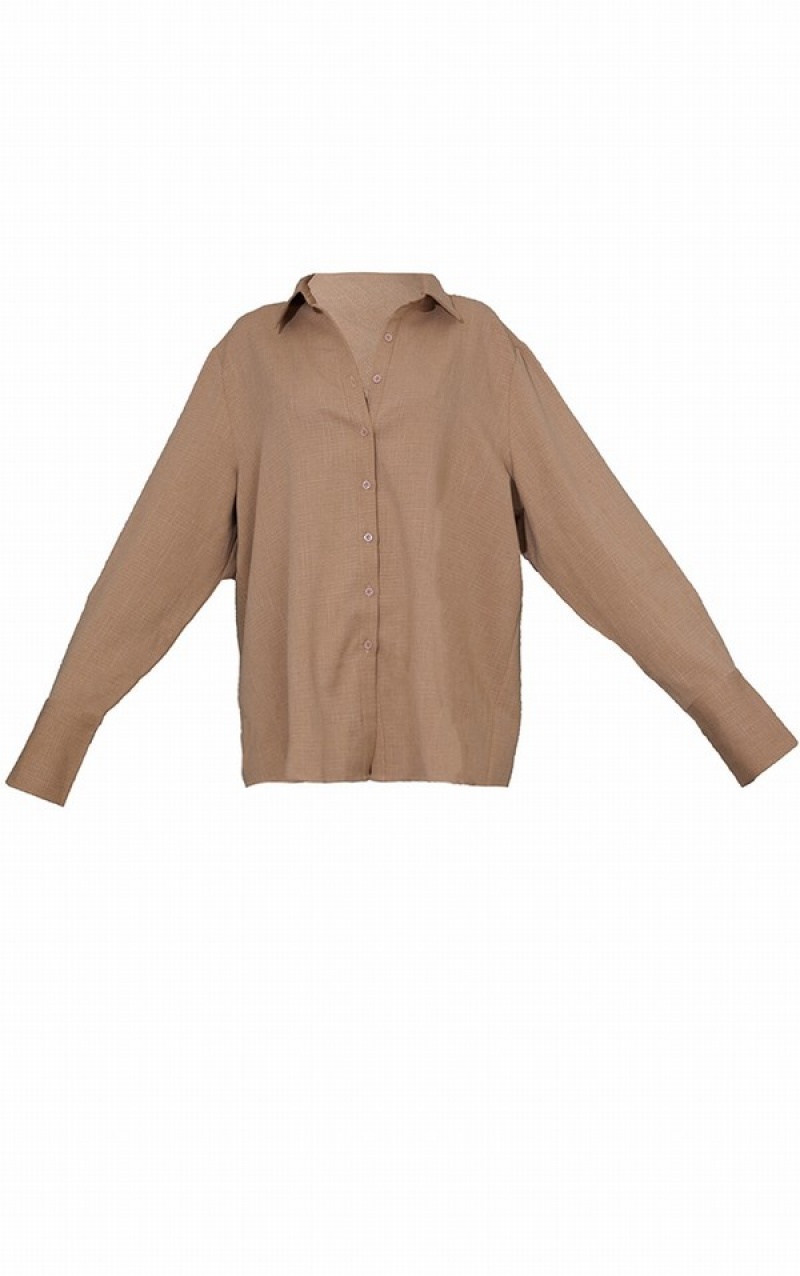 Beige Pretty Little Thing Mocha Oversized Cuff Shirts | CIVTMOS-30