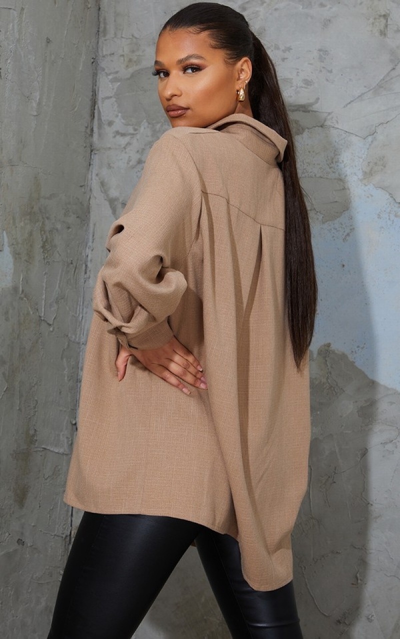 Beige Pretty Little Thing Mocha Oversized Cuff Shirts | CIVTMOS-30