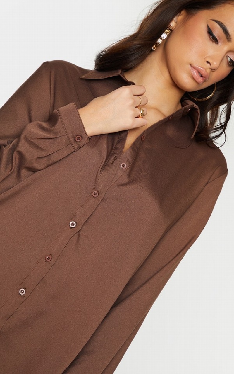 Beige Pretty Little Thing Mocha Oversized Long Sleeve Shirts | XJFMEUW-89