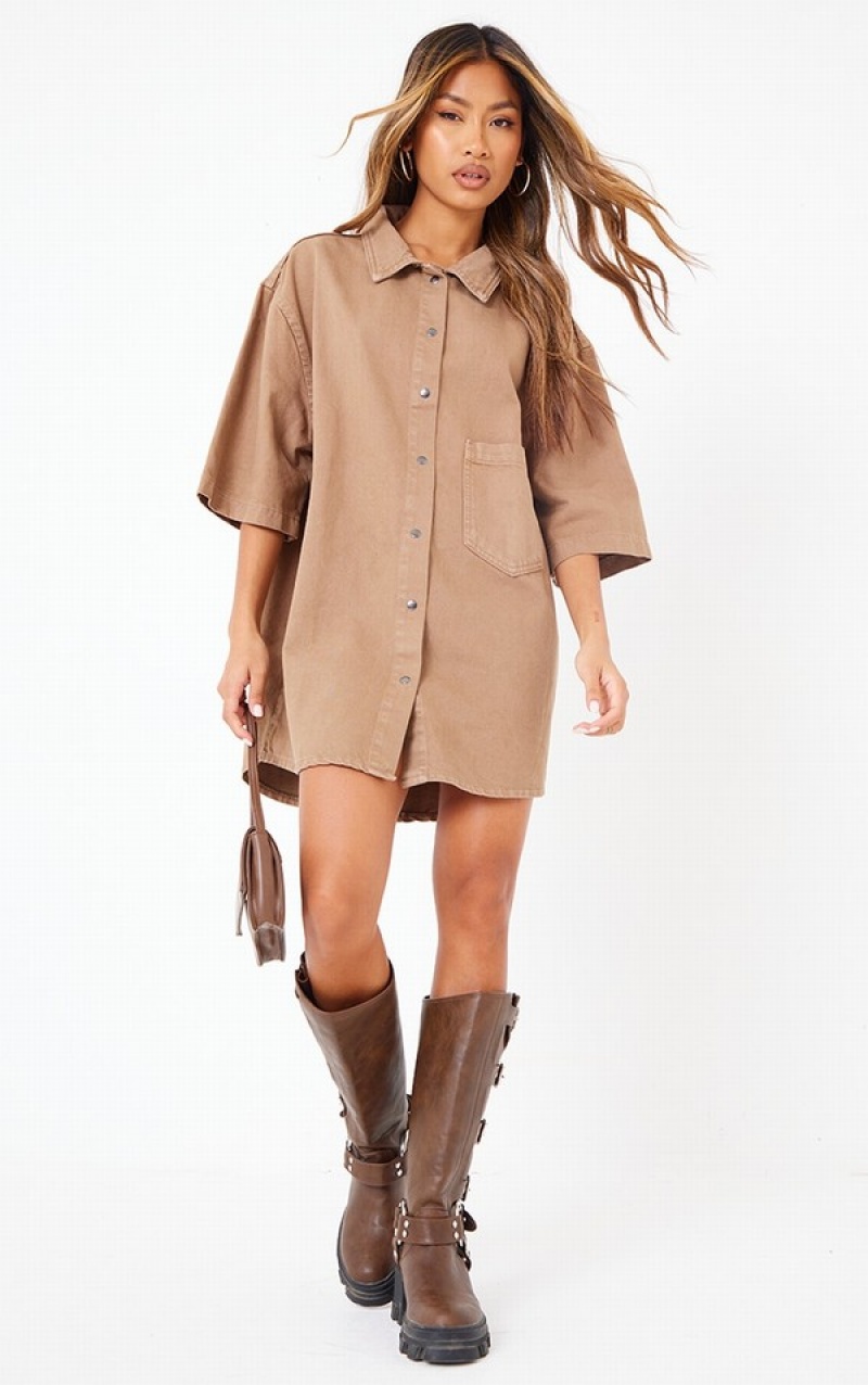 Beige Pretty Little Thing Mocha Oversized Dresses | GMBRXIP-39