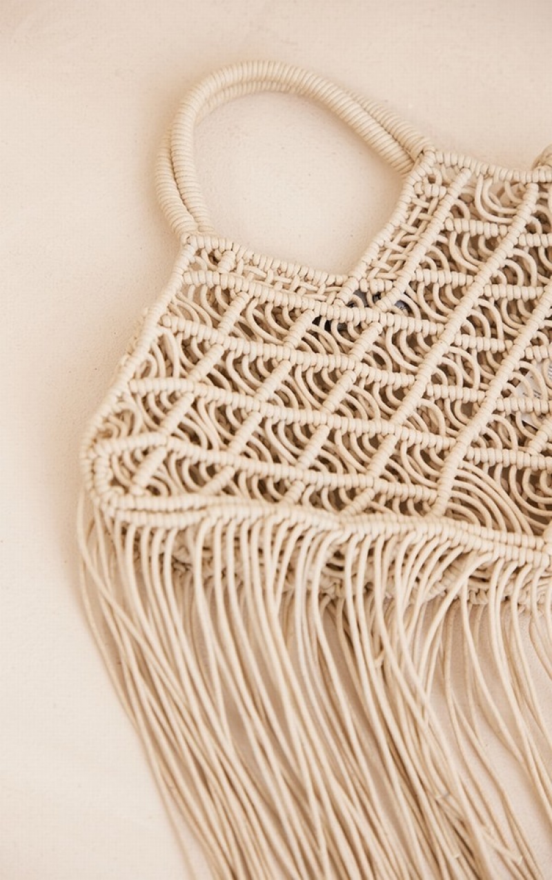 Beige Pretty Little Thing Natural Macrame Tassel Beach Bags | PWJGDYC-78