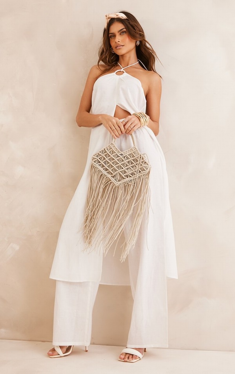 Beige Pretty Little Thing Natural Macrame Tassel Beach Bags | PWJGDYC-78