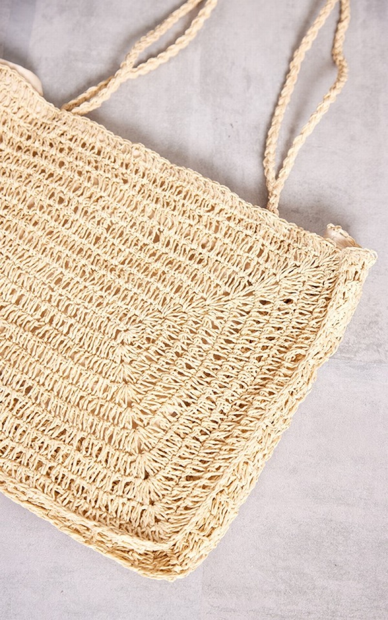 Beige Pretty Little Thing Natural Oversized Straw Tote Bags | IATEXNY-91