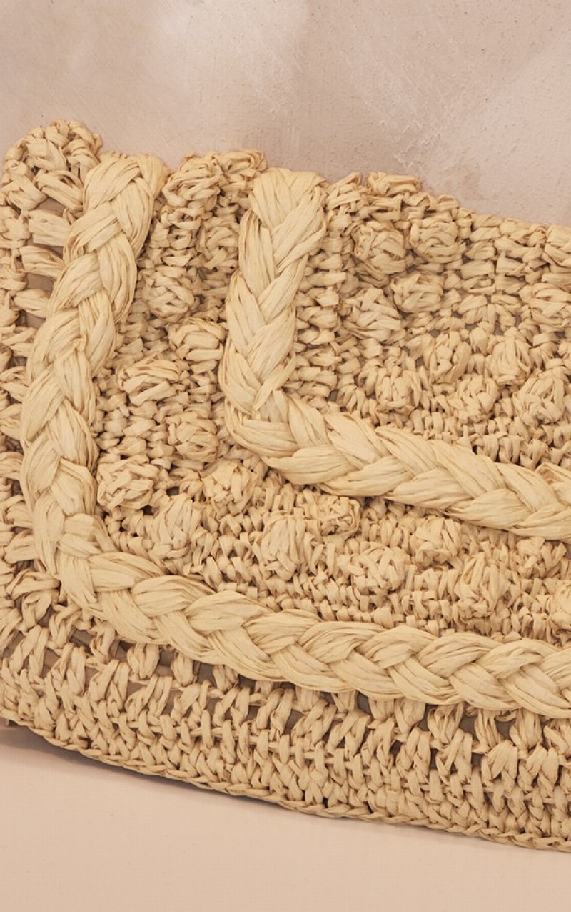 Beige Pretty Little Thing Natural Plaited Detail Raffia Clutch Bags | MCSRUPL-98