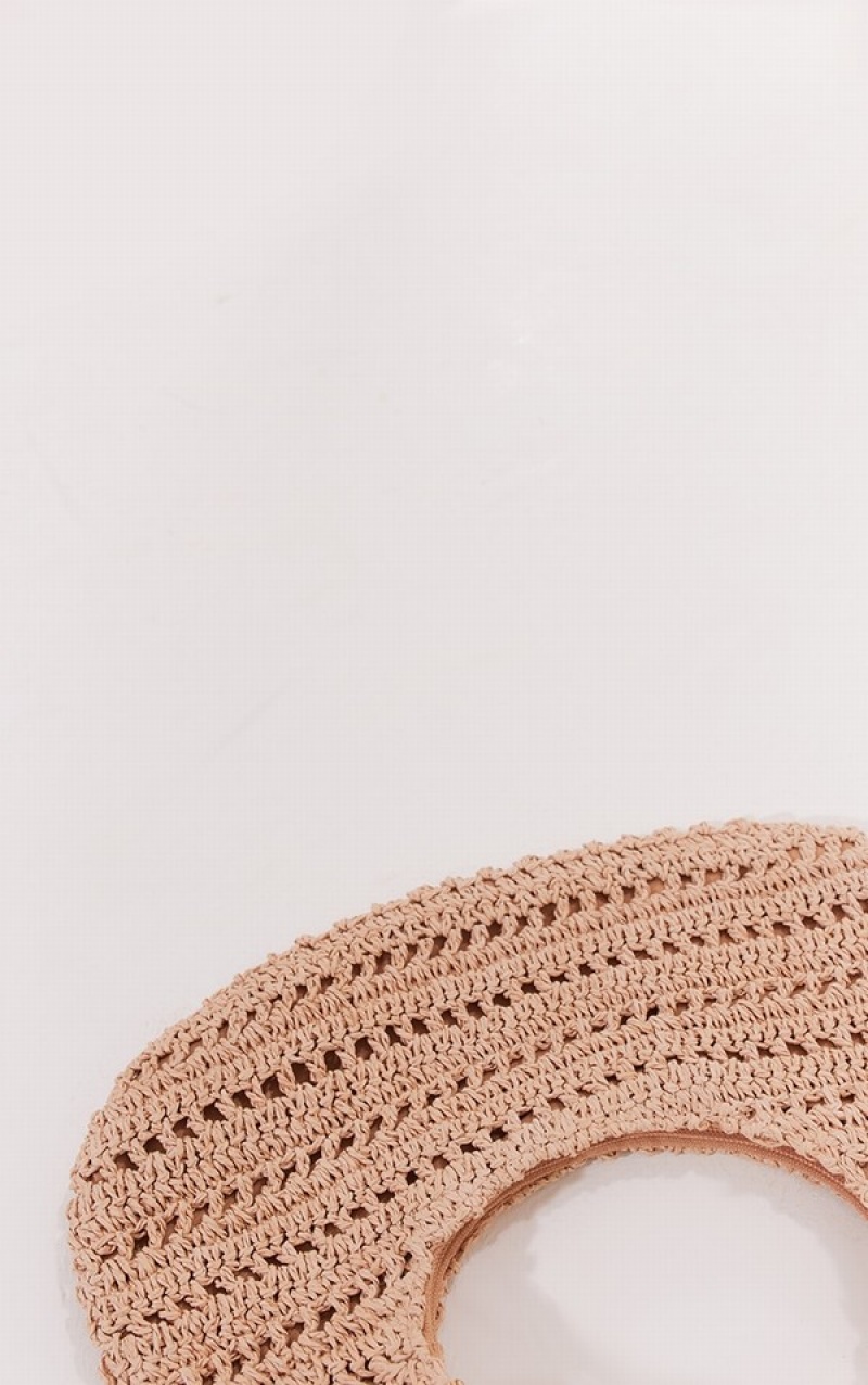 Beige Pretty Little Thing Natural Raffia Woven Rounded Handbag | HAUGXZM-69