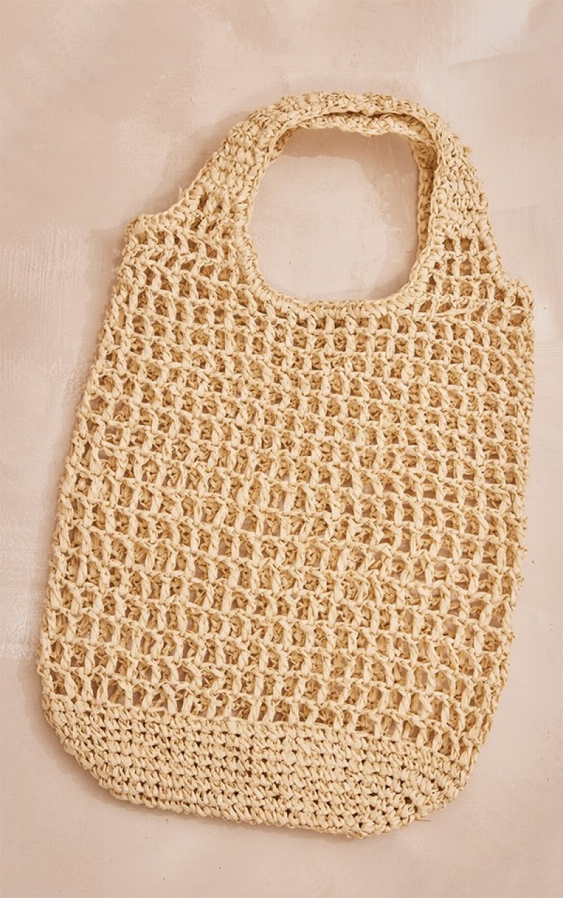 Beige Pretty Little Thing Natural Raffia Large Tote Bags | EJHGPBO-64