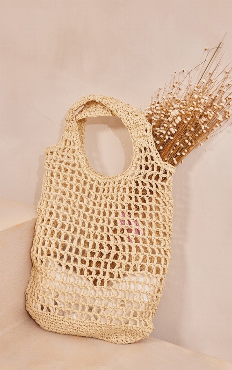 Beige Pretty Little Thing Natural Raffia Large Tote Bags | EJHGPBO-64