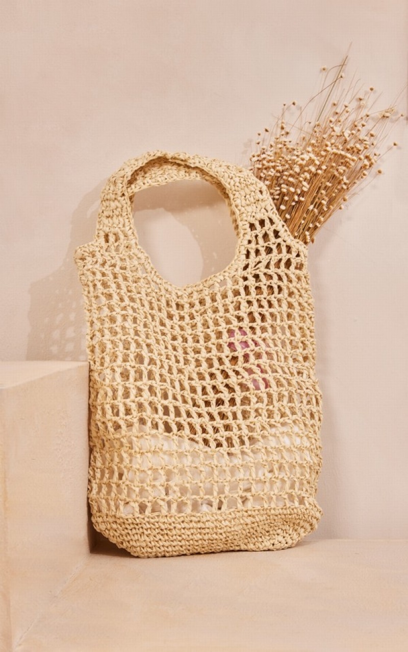 Beige Pretty Little Thing Natural Raffia Large Tote Bags | EJHGPBO-64