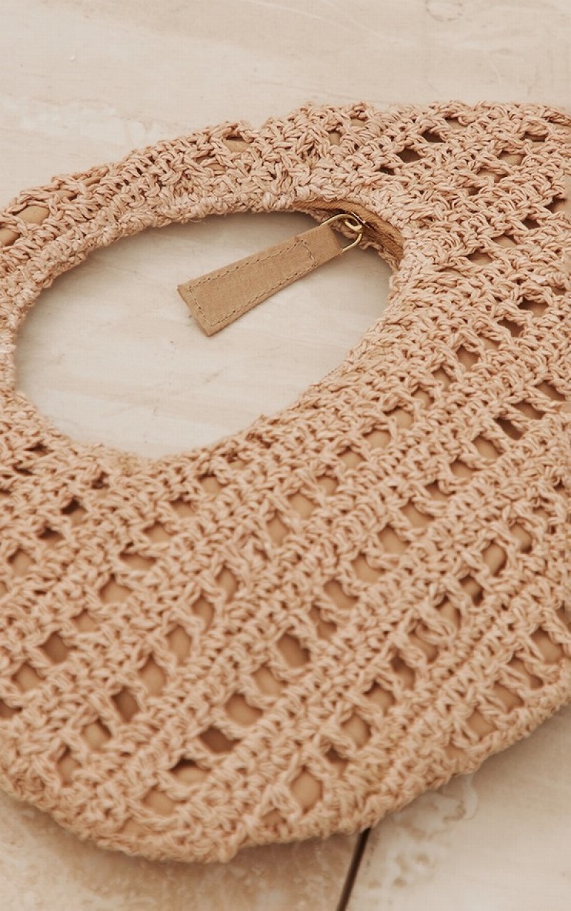 Beige Pretty Little Thing Natural Rounded Raffia Handbag | JGRWXCT-61