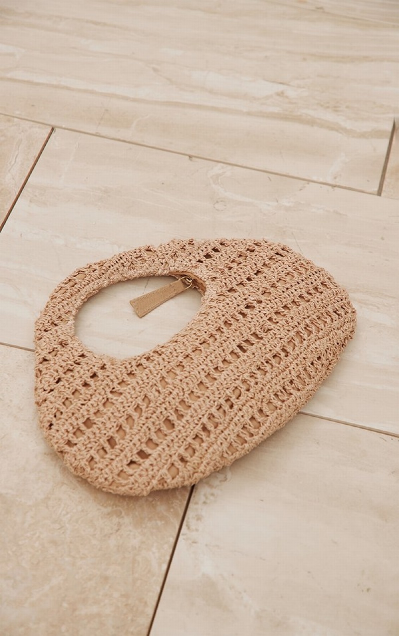 Beige Pretty Little Thing Natural Rounded Raffia Handbag | JGRWXCT-61