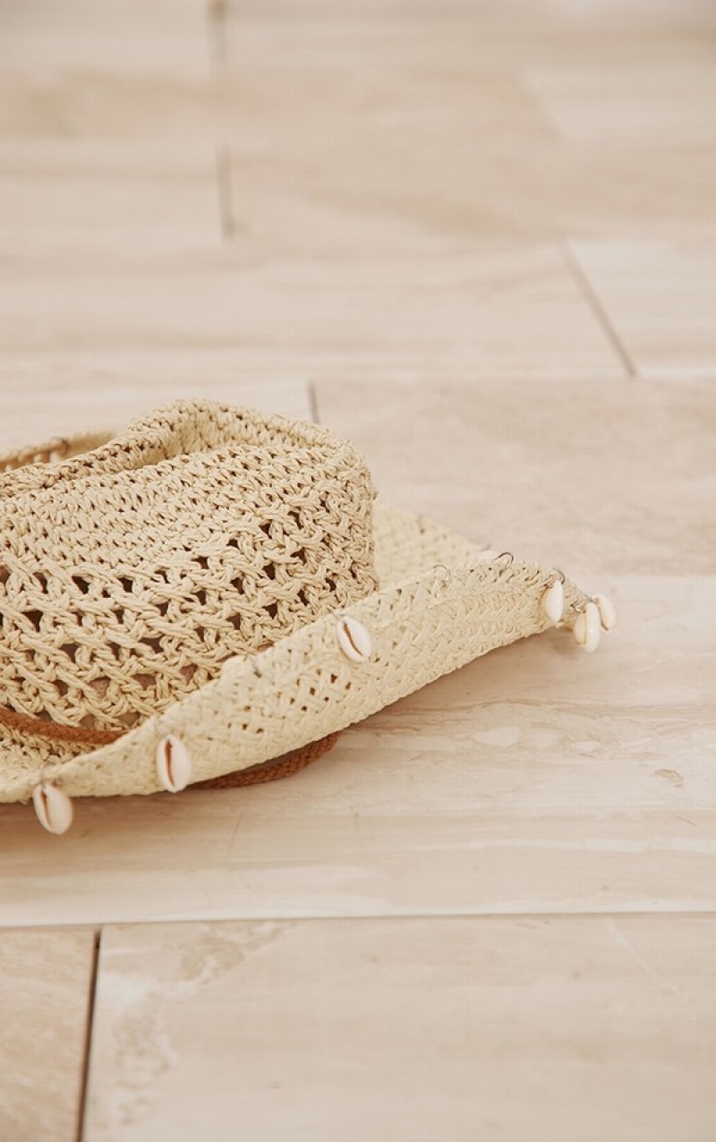 Beige Pretty Little Thing Natural Shell Charm Sun Hats | WRHLEKG-89