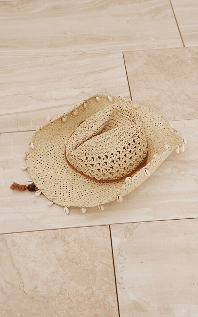 Beige Pretty Little Thing Natural Shell Charm Sun Hats | WRHLEKG-89