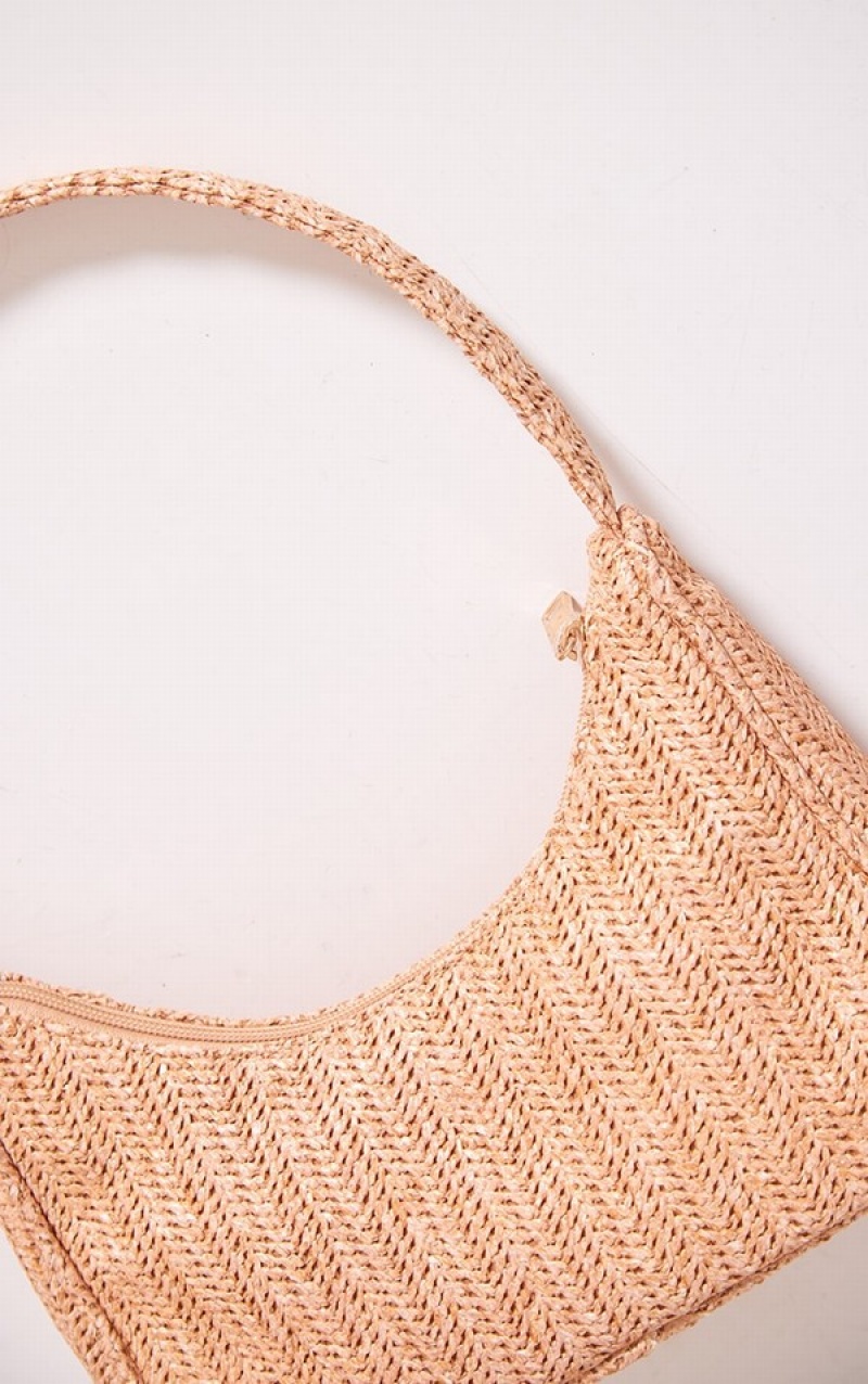 Beige Pretty Little Thing Natural Simple Raffia Shoulder Bags | QKDXYZS-50