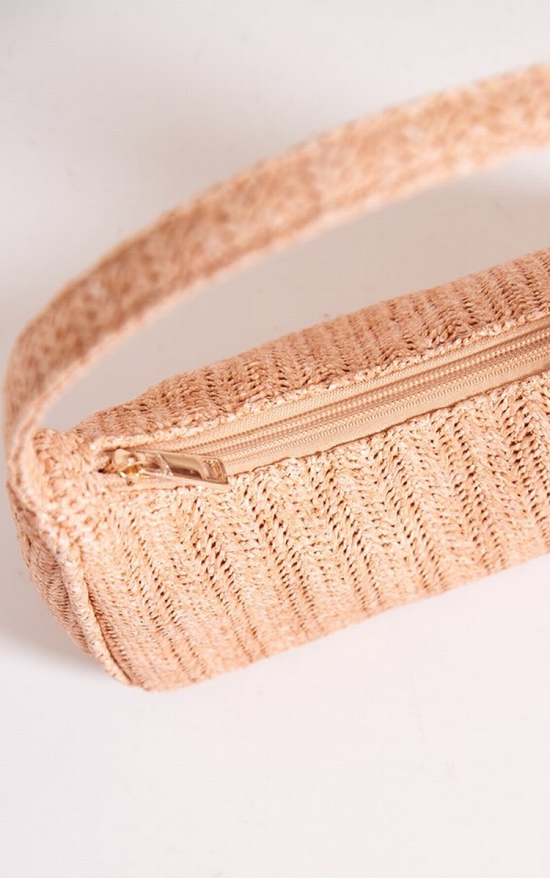 Beige Pretty Little Thing Natural Simple Raffia Shoulder Bags | QKDXYZS-50