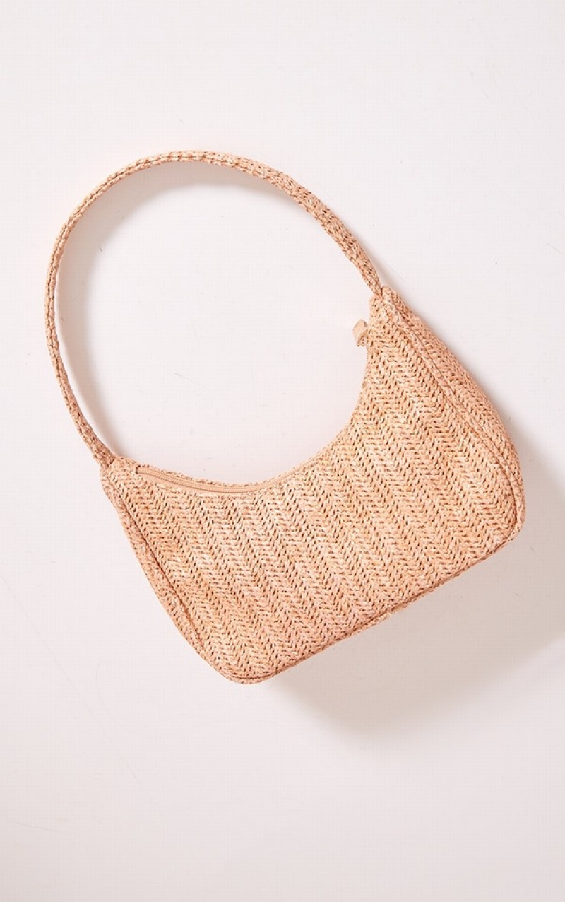 Beige Pretty Little Thing Natural Simple Raffia Shoulder Bags | QKDXYZS-50