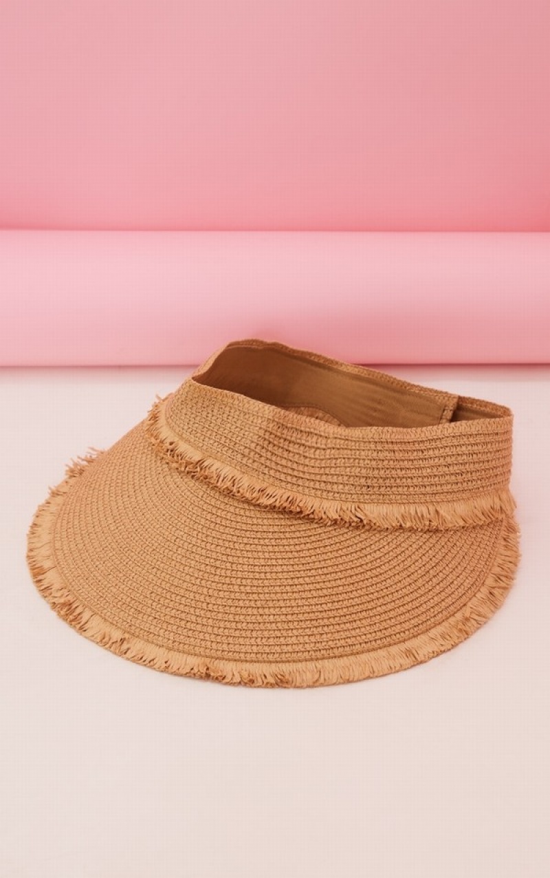 Beige Pretty Little Thing Natural Straw Visor Hats | PIJKUEO-14