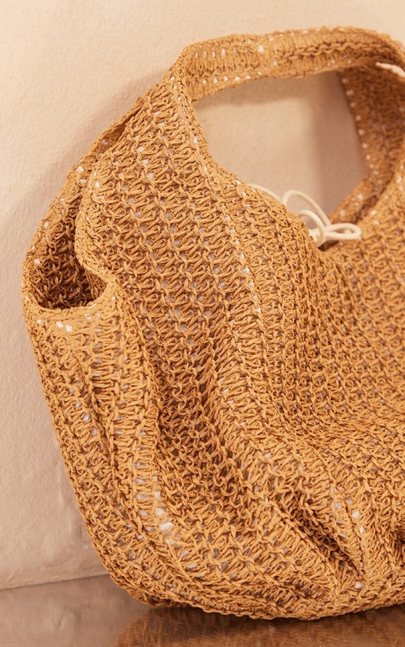 Beige Pretty Little Thing Natural Woven Raffia Slouchy Beach Bags | OZGXCIB-14