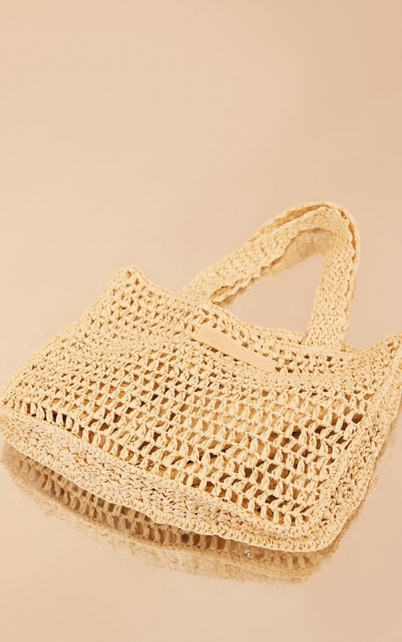 Beige Pretty Little Thing Natural Woven Large Straw Bags | TDNSWYF-08