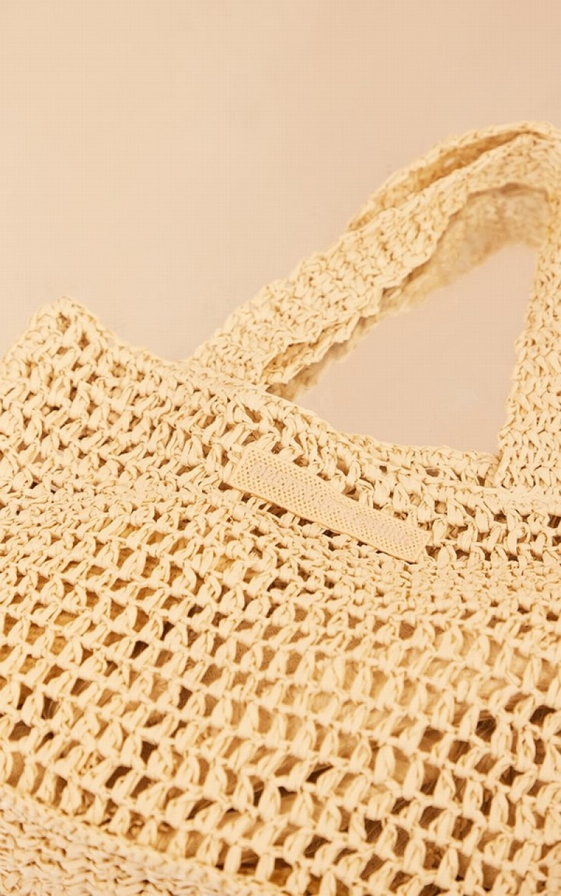 Beige Pretty Little Thing Natural Woven Large Straw Bags | TDNSWYF-08