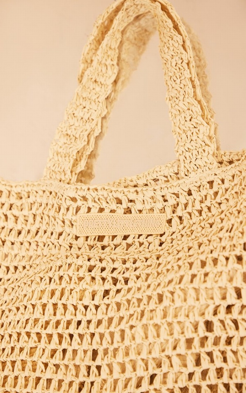 Beige Pretty Little Thing Natural Woven Large Straw Bags | TDNSWYF-08